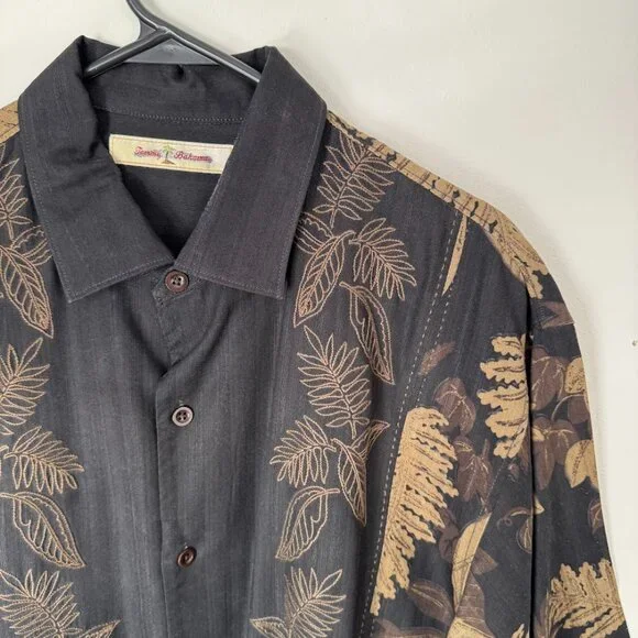 Tommy Bahama Silk Black and Tan Tropical Button Down - Picture 6 of 7
